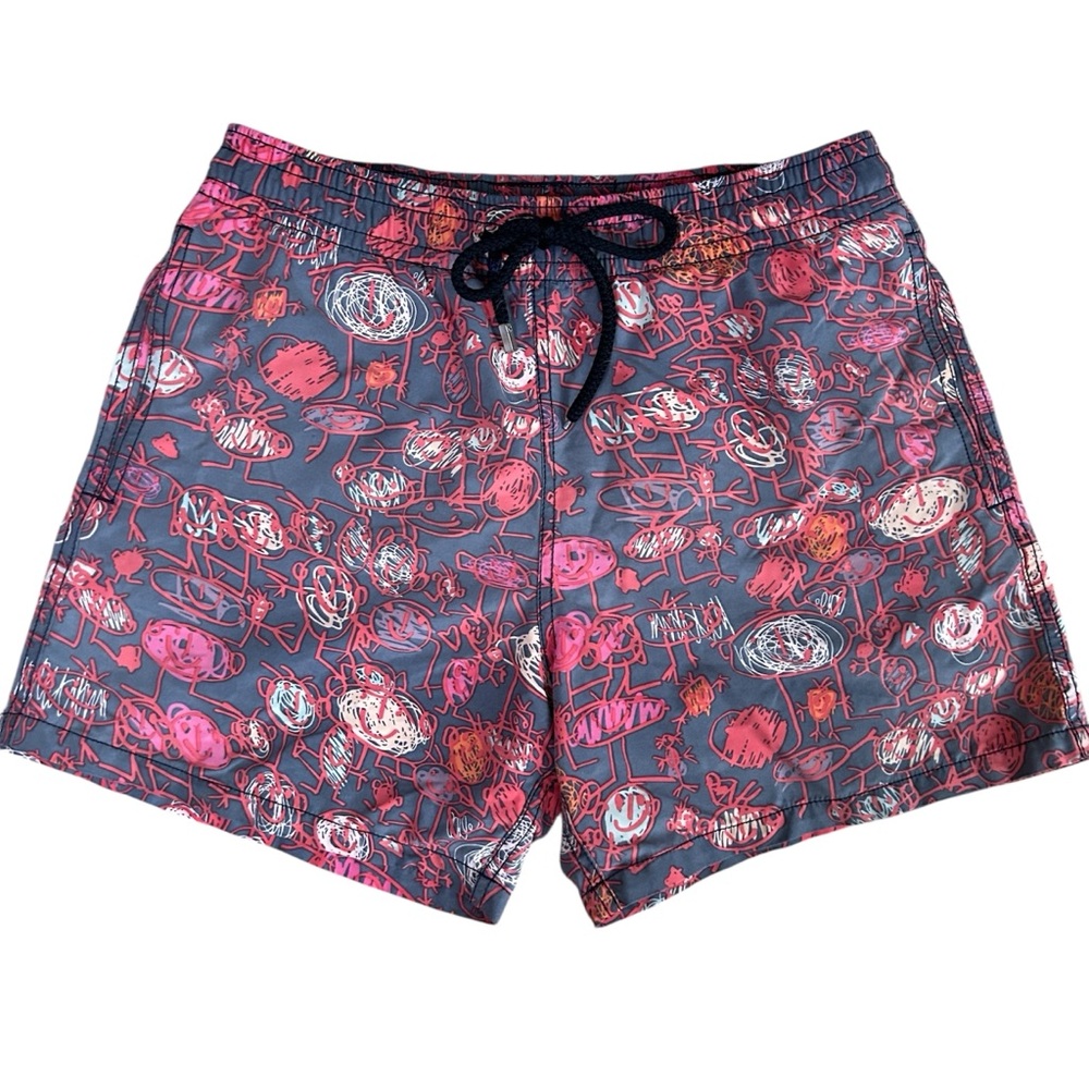 Vilebrequin Red and Gray Graphic Swim Trunks medium 5" inseam